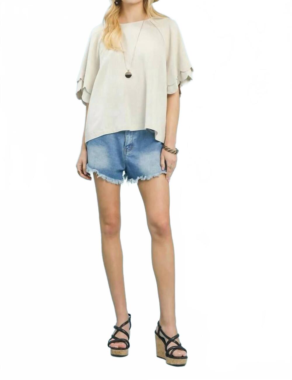 NEW UMGEE linen blend raglan sleeve top in oatmeal - Picture 3 of 4